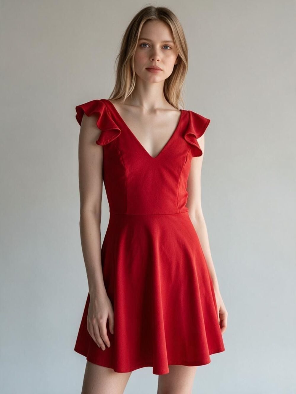 Altar’d State Red Fit & Flare Ruffle Cutout Skater Dress Size Small
